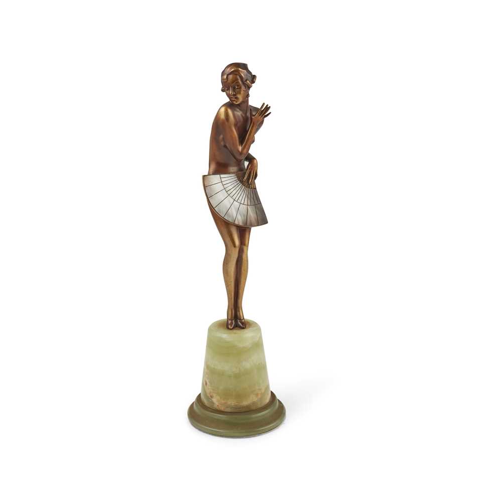 Appraisal: Y JOSEF LORENZL - 'FAN DANCER' CIRCA patinated bronze mother-of-pearl