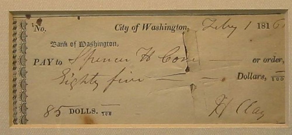 Appraisal: CLAY HENRY Partly-printed Check Accomplished and Signed H Clay as