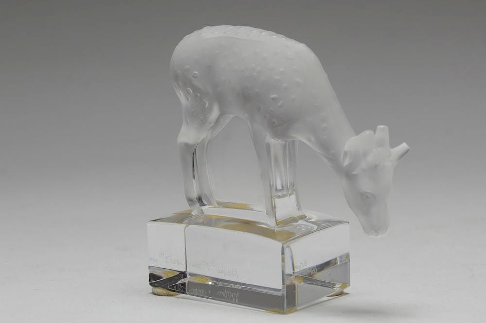 Appraisal: Lalique Crystal Deer Figurine or Paperweight Lalique France animalier figure