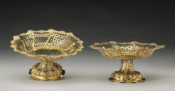 Appraisal: A pair of Victorian silver gilt cake standsCharles Stuart Harris