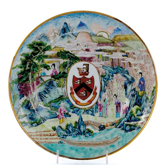 Appraisal: Fine Chinese Export armorial plate circa round plate with scenic