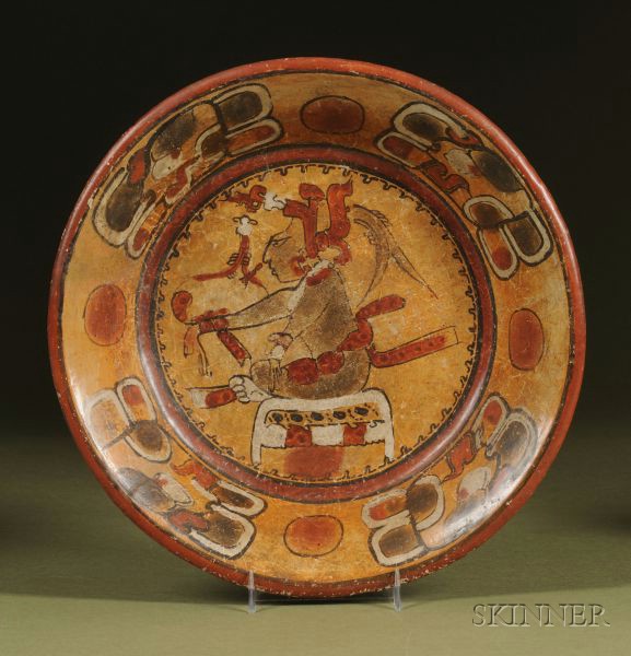 Appraisal: Pre-Columbian Polychrome Tripod Plate Maya c - A D the