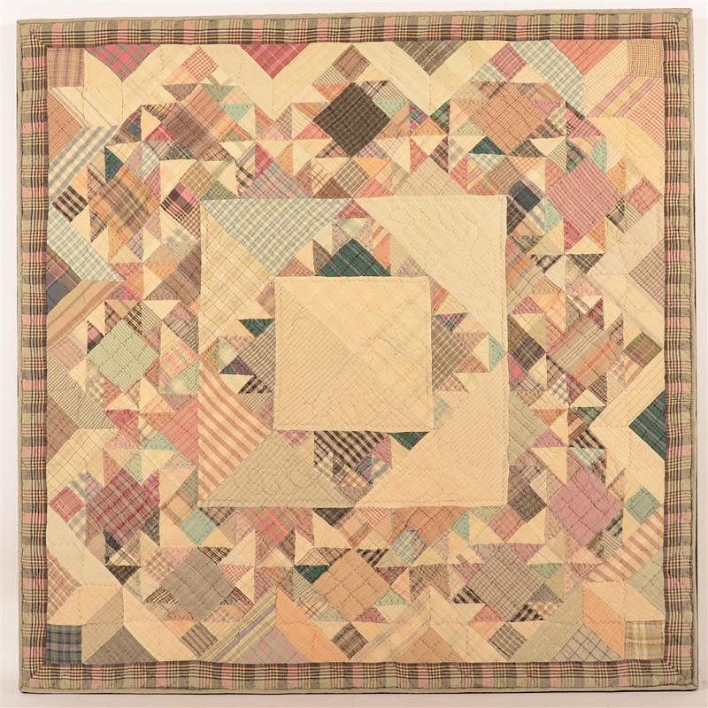 Appraisal: Geometric Pattern Crib Quilt Geometric Pattern Crib Quilt Mounted on