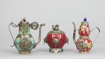 Appraisal: Asian Incense Jar and Two Small Teapots Porcelain footed incense