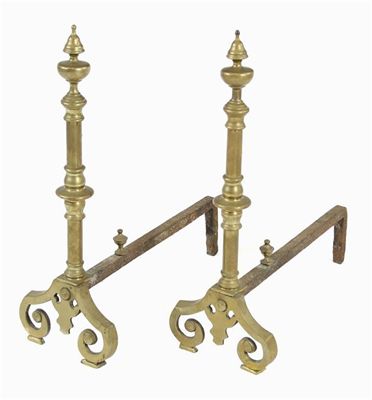 Appraisal: A pair of turned brass andirons in cm h in