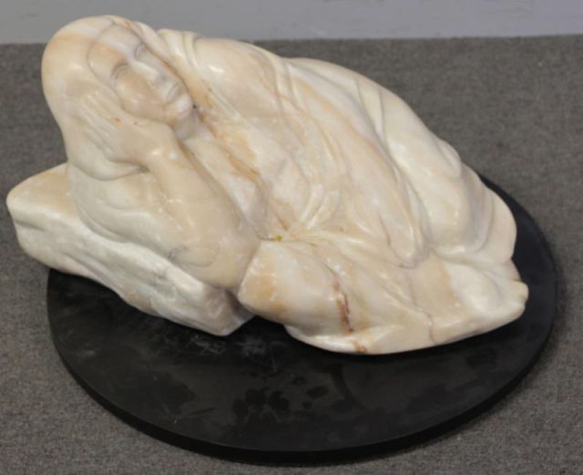 Appraisal: SCHWAB David Pink Marble Sculpture of aReclining Woman Signed and