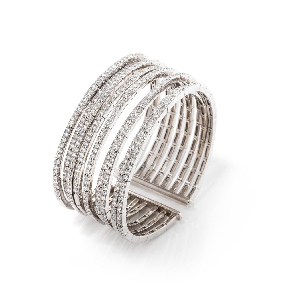 Appraisal: WHITE GOLD AND DIAMOND CUFF BRACELET WHITE GOLD AND DIAMOND