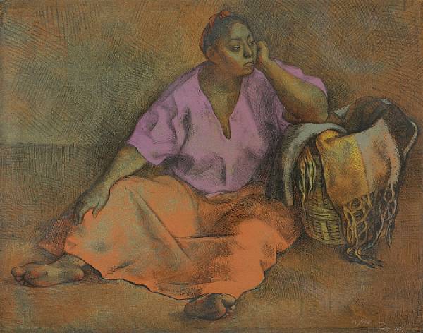 Appraisal: Francisco Z iga Mexican - Mujer con Canasto B Lithograph