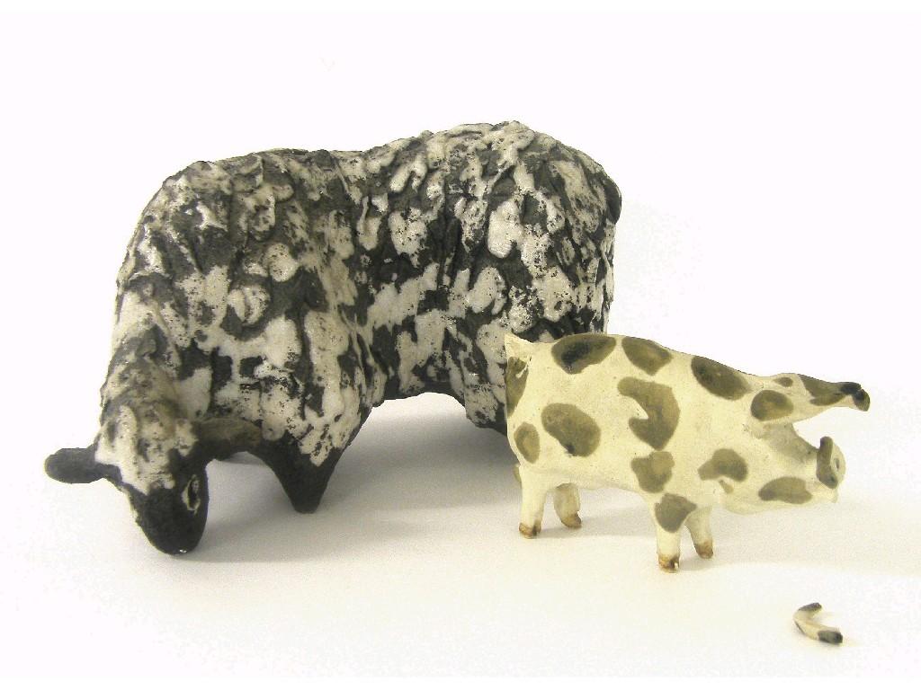 Appraisal: Rosemary Wren Oxshott Pottery model of a sheep impressed seal