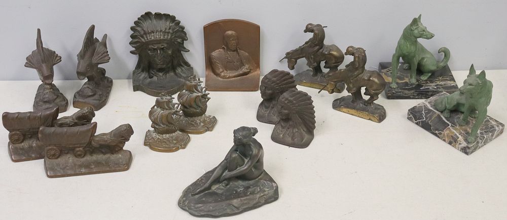 Appraisal: Large Grouping Of Bronze And Metal Bookends To include a