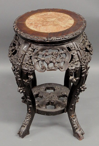 Appraisal: Oriental teak wood plant stand th c with a marble