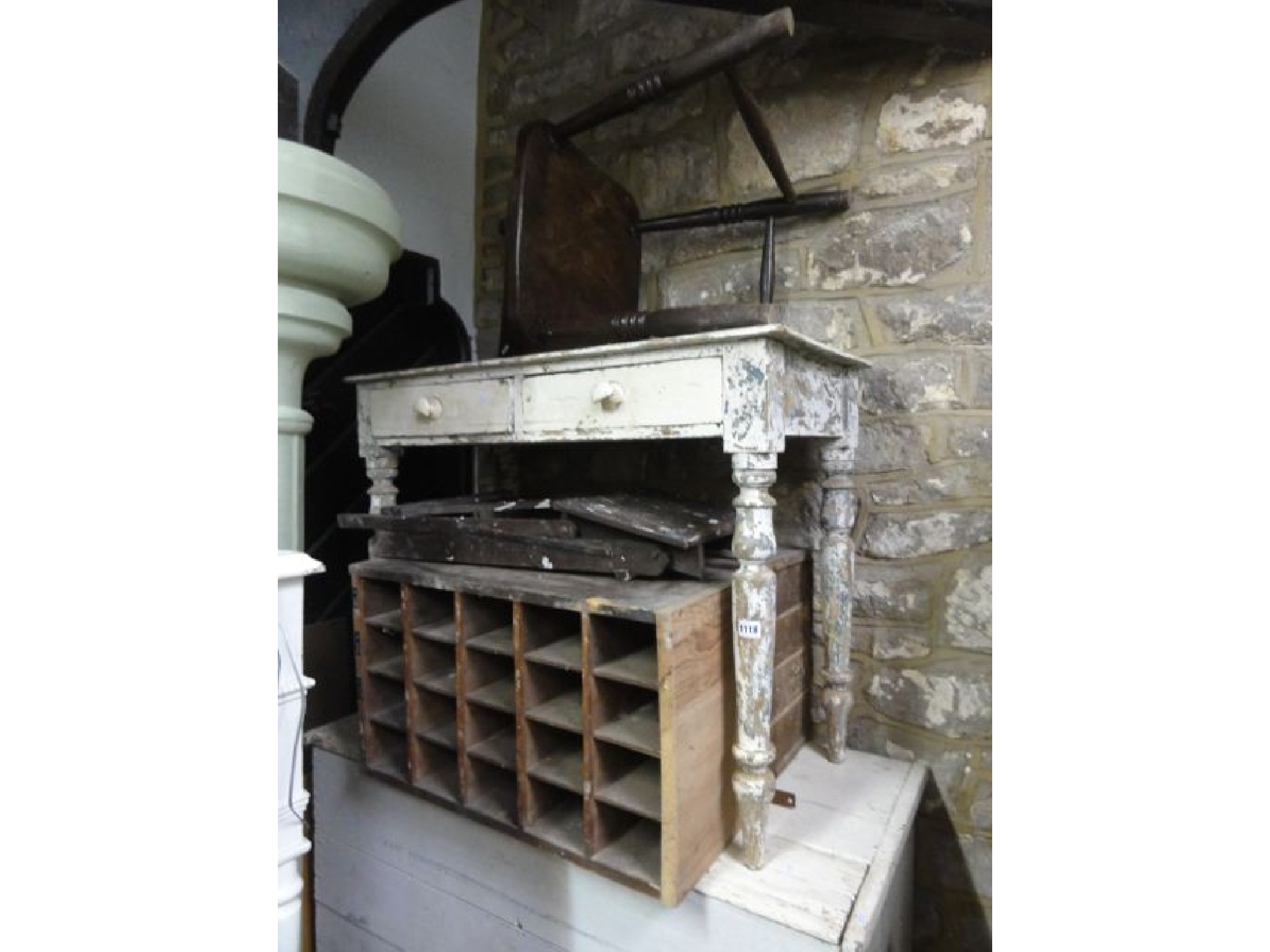 Appraisal: A Victorian painted pine side table fitted with two frieze