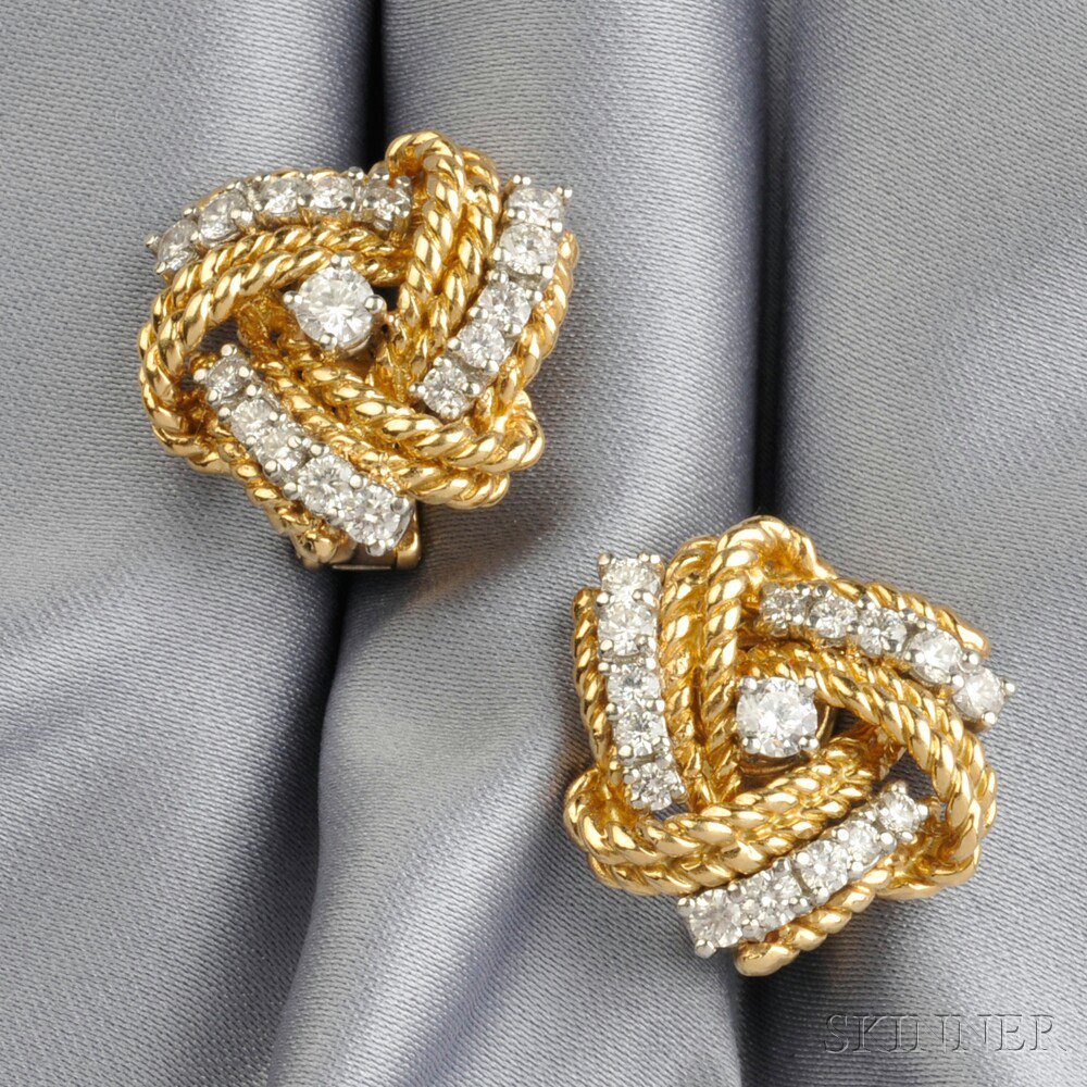 Appraisal: kt Gold Platinum and Diamond Pinwheel Earclips Verdura each set