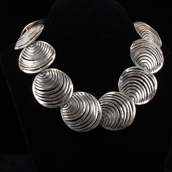 Appraisal: Sterling Silver Vintage Modernist Necklace with pierced circle links unmarked