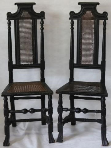 Appraisal: PAIR OF EARLY TH C SPANISH FOOT SIDE CHAIRS CARVED