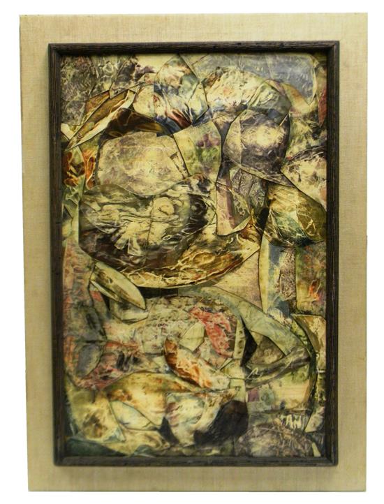 Appraisal: Jo Darmstadt b collage Embryo depicting abstract overlapping earth toned