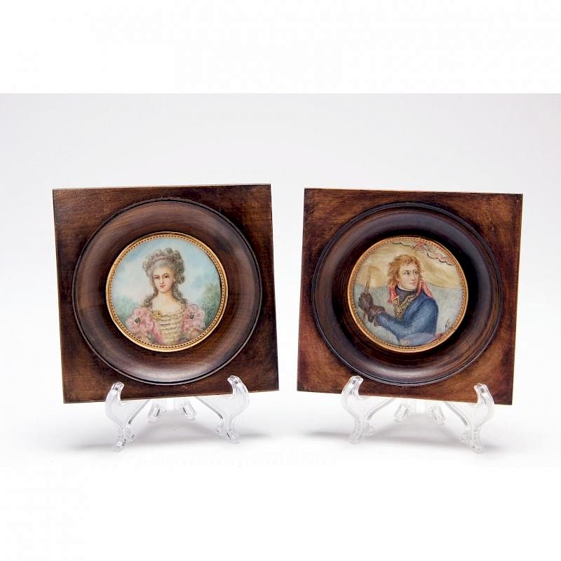 Appraisal: Two Miniature Portraits on Ivory late th century hand painted