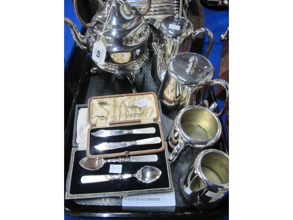 Appraisal: Tray lot of EP - kettle on stand hotelware etc