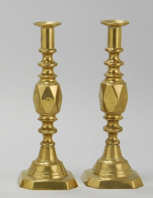 Appraisal: PAIR OF VICTORIAN BRASS CANDLESTICKS In Prince of Diamonds pattern