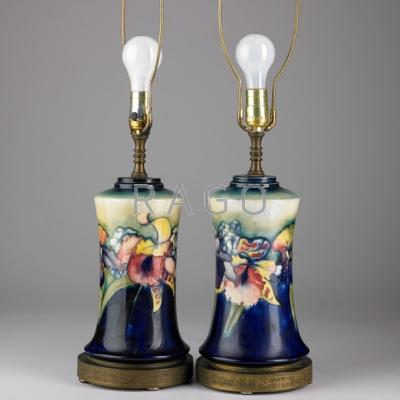 Appraisal: MOORCROFT Pair of Orchid lamps on bronze bases Each x