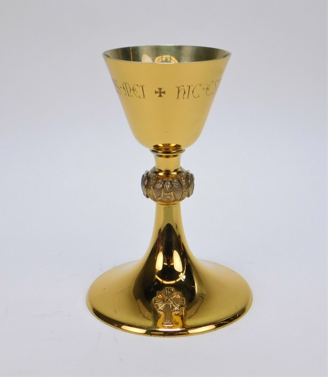 Appraisal: INTERNATIONAL STERLING SILVER CHALICE Europe th CenturyCup decorated with Latin