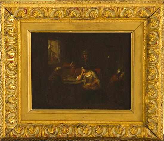 Appraisal: Continental school th century HEATED GAME oil on panel framed