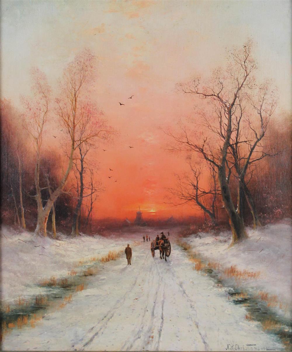 Appraisal: NIELS HANS CHRISTIANSEN DANISH - WINTER LANDSCAPE WITH HORSE AND