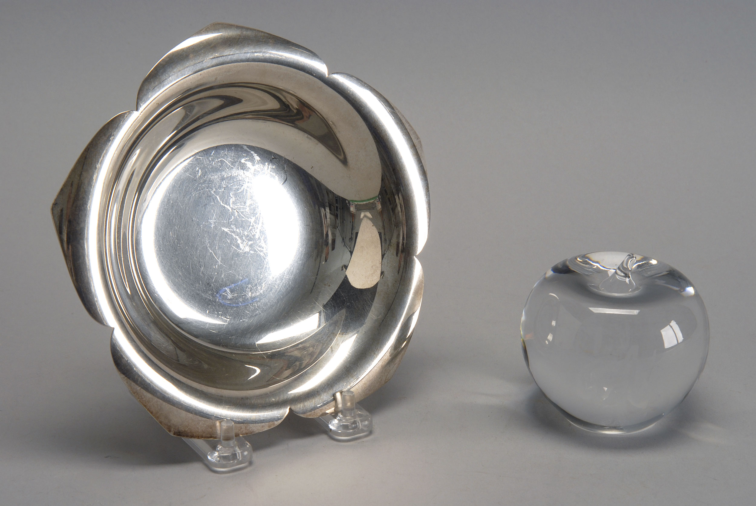 Appraisal: TIFFANY STERLING SILVER CANDY DISH Diameter Together with a glass