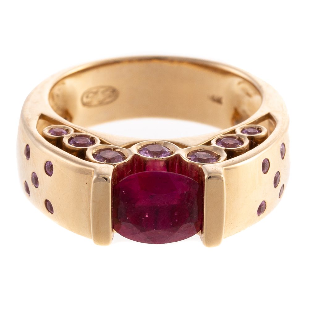 Appraisal: A Tension Set Ruby Pink Sapphire Ring in K K