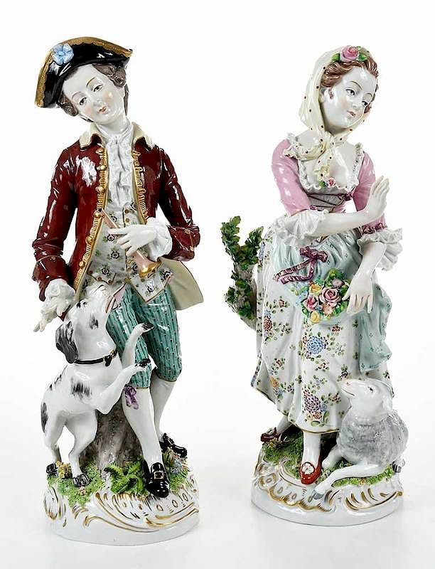 Appraisal: Pair Sitzendorf Porcelain Figures German early th century male and