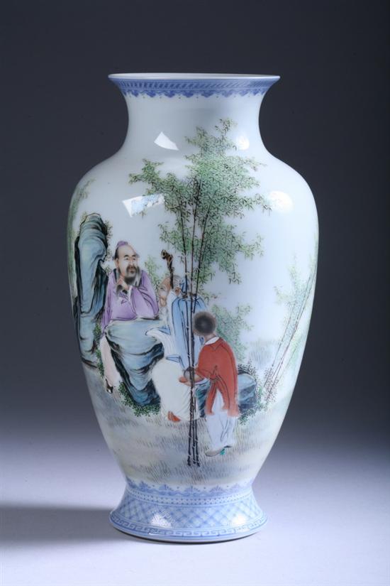 Appraisal: CHINESE FAMILLE ROSE PORCELAIN VASE Painted to depict scholars seated