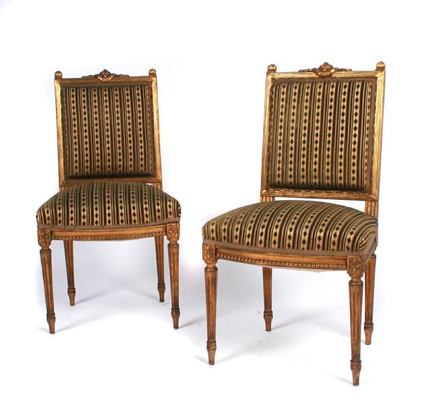 Appraisal: A pair of Louis XVI style giltwood side chairs height