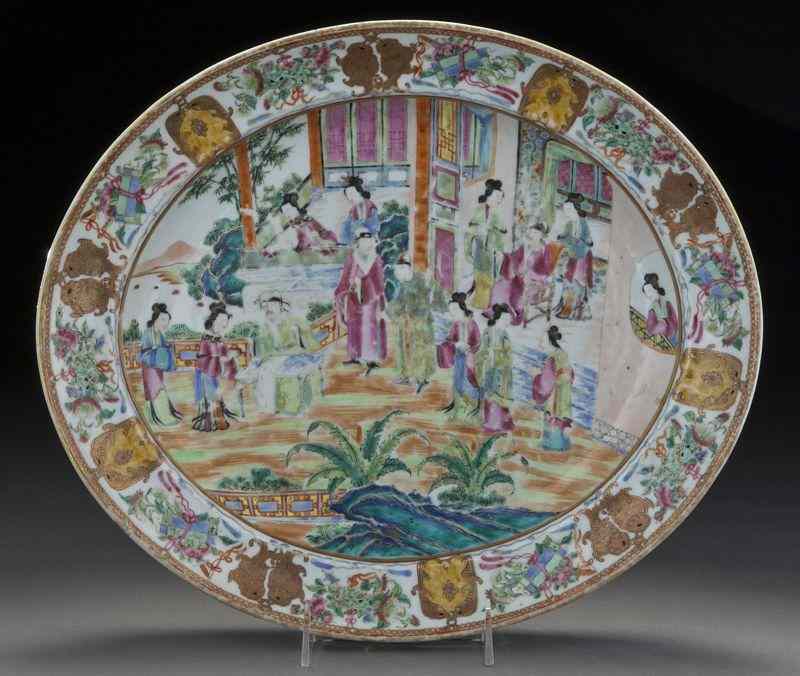 Appraisal: Chinese Qing Rose Canton fish platedepicting figures in a landscape