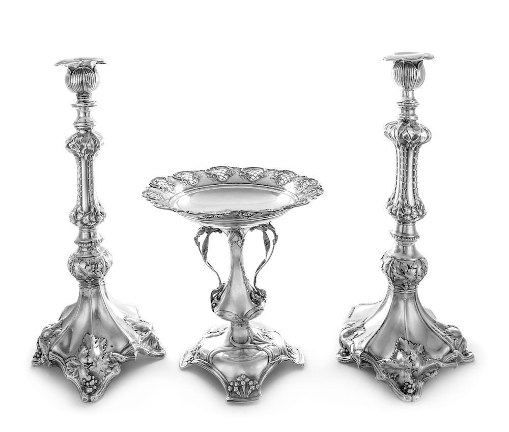 Appraisal: An Austrian Silver Three-Piece Silver Garniture An Austrian Three-Piece Silver