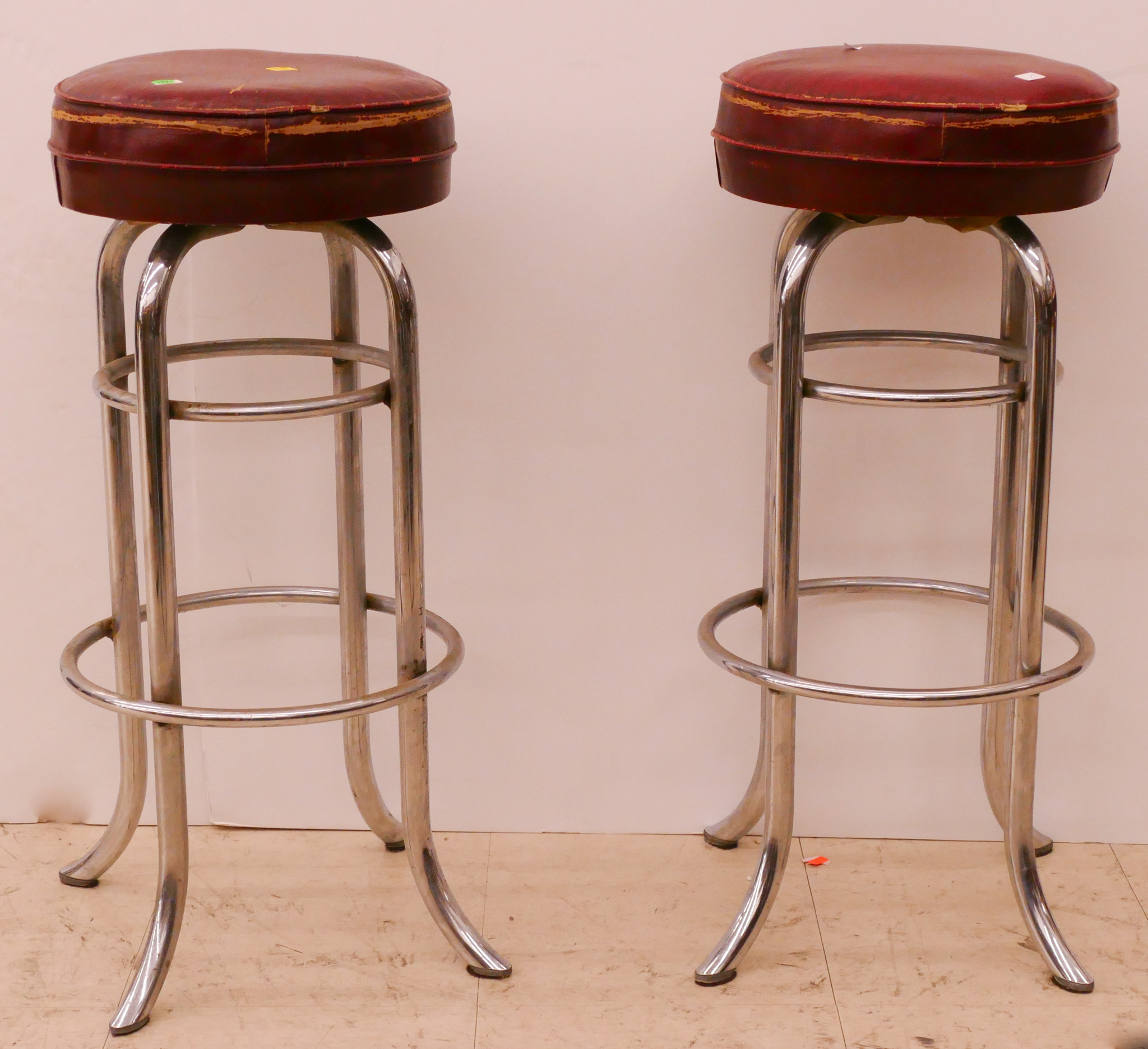 Appraisal: Pair Vintage Chrome and Vinyl Bar Stools- x ''