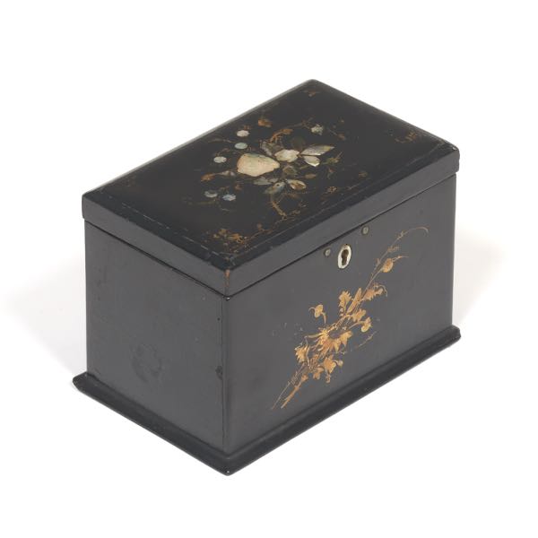 Appraisal: VICTORIAN LACQUERED WOOD ABALONE INLAID AND GILT PAINTED TEA CADDY