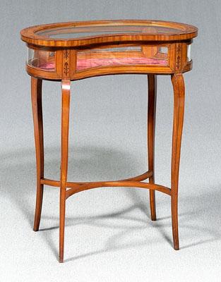 Appraisal: Fine inlaid satinwood vitrine kidney form glass top with vine