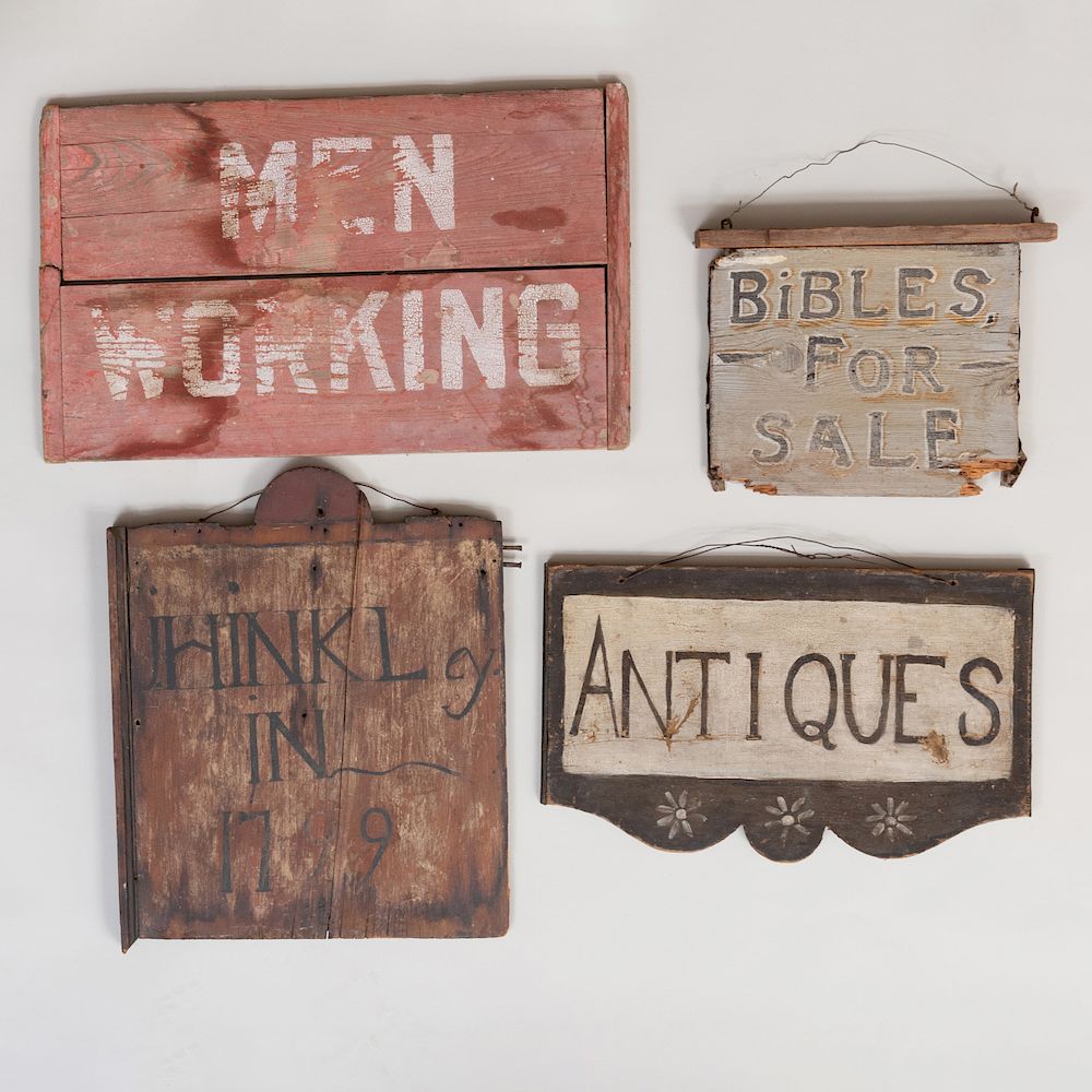 Appraisal: Group of Four Painted Wood Signs Comprising A bibles for