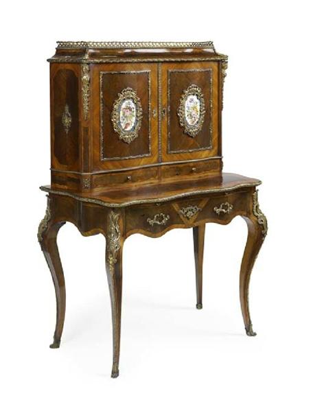 Appraisal: A Napoleon III rosewood and tulipwood crossbanded bonheur de jour