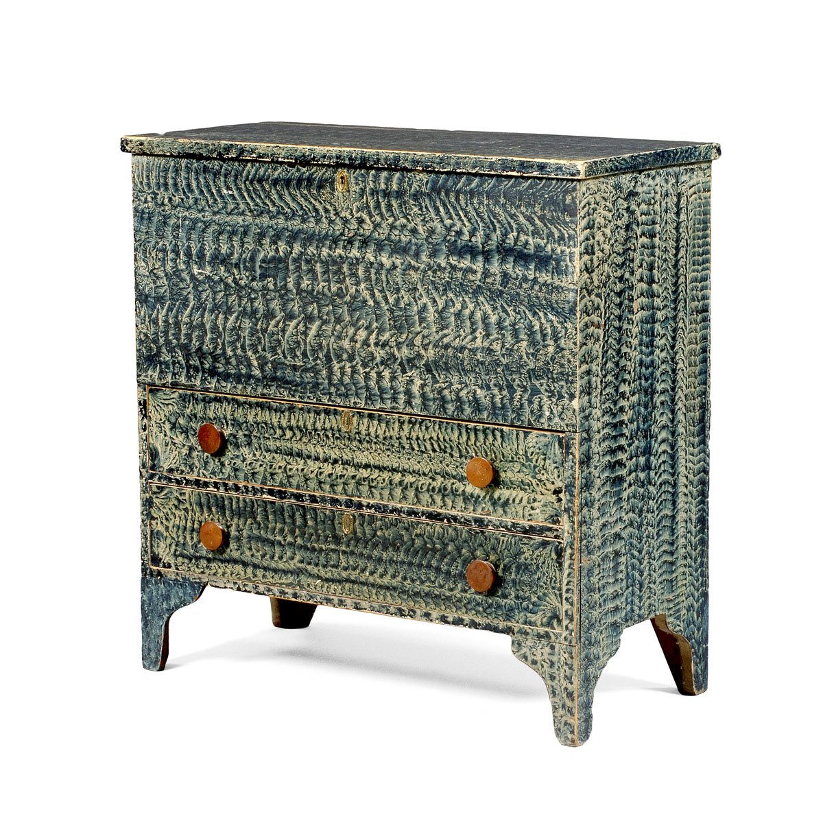 Appraisal: IMPORTANT BLUE PAINTED AND VINEGAR GRAINED TWO-DRAWER BLANKET CHEST The