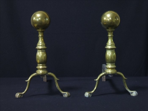 Appraisal: PAIR OF CHIPPENDALE STYLE ANDIRONS With ball finials and ball