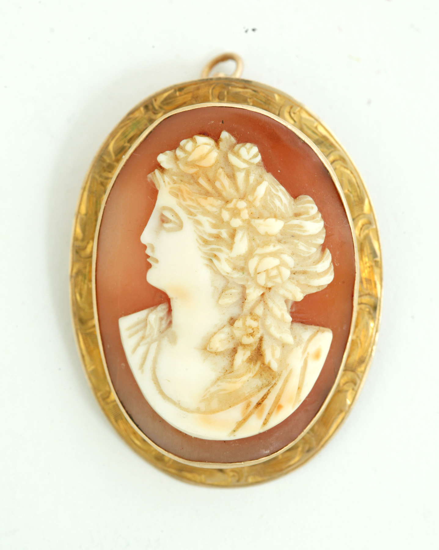 Appraisal: CAMEO BROOCH American th century k yellow gold chased and