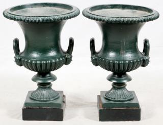 Appraisal: PAINTED CAST IRON URNS PAIR PAINTED CAST IRON URNS PAIR