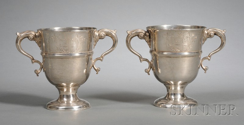 Appraisal: Pair of Irish George II Silver Two-Handled Cups Dublin Matthew