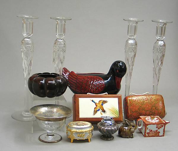 Appraisal: An assembled grouping of glass boxes elephant figurines and various