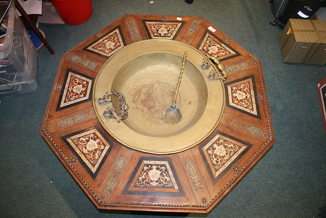 Appraisal: A PERSIAN BRASS LARGE BOWL inset in a Venetian octagonal