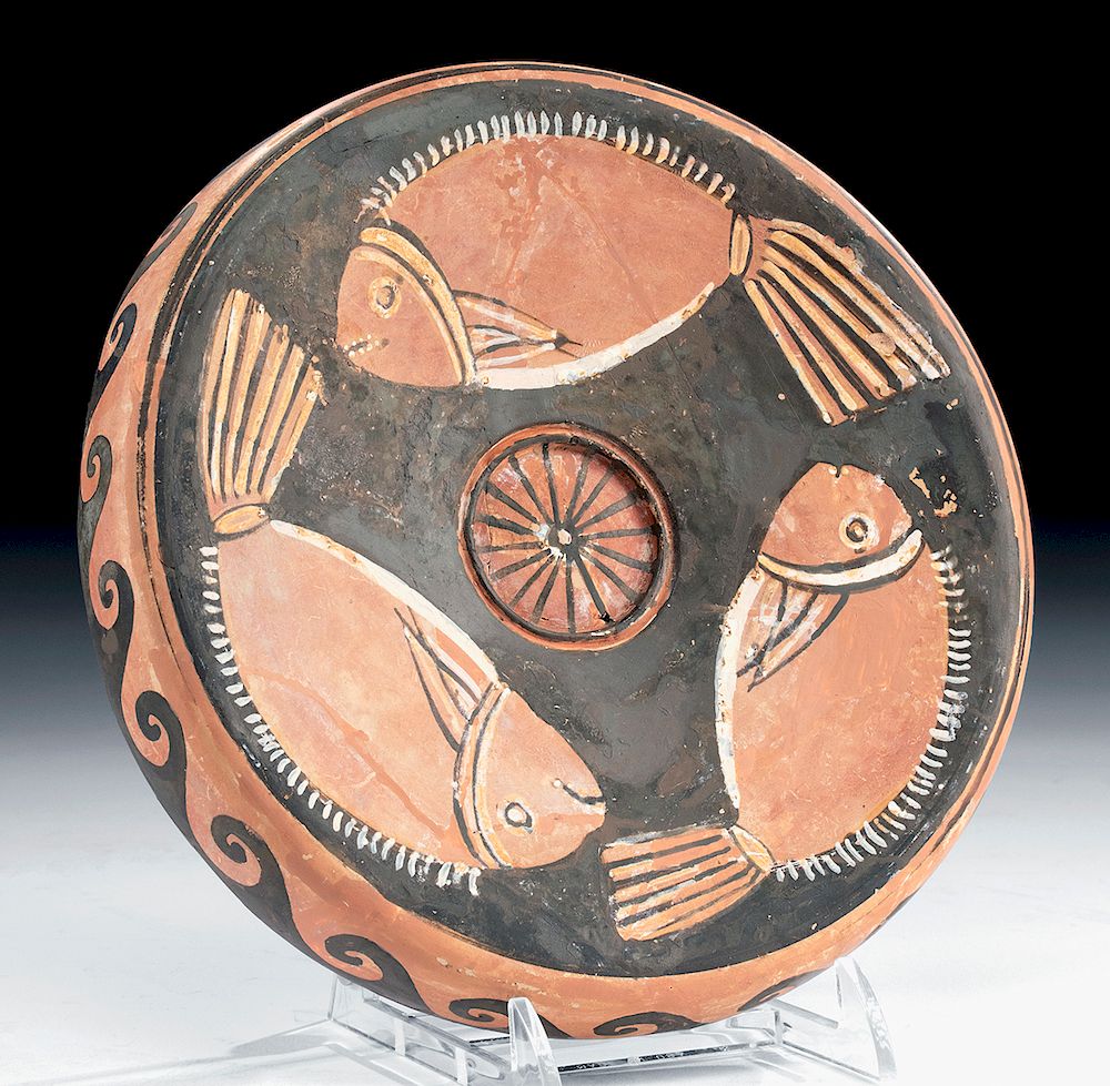 Appraisal: Greek Campanian Red-Figure Pedestal Fish Plate Magna Graecia Southern Italy