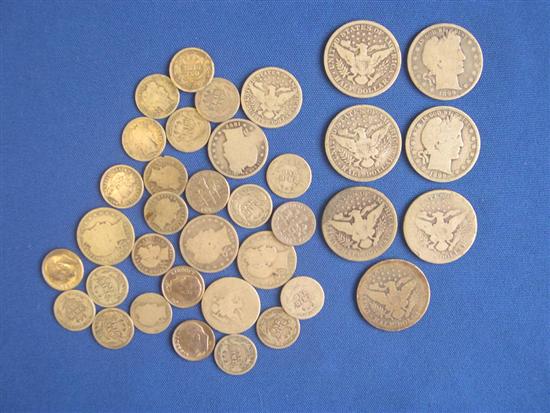 Appraisal: Lot of circulated Barber coinage dated from to Includes seven