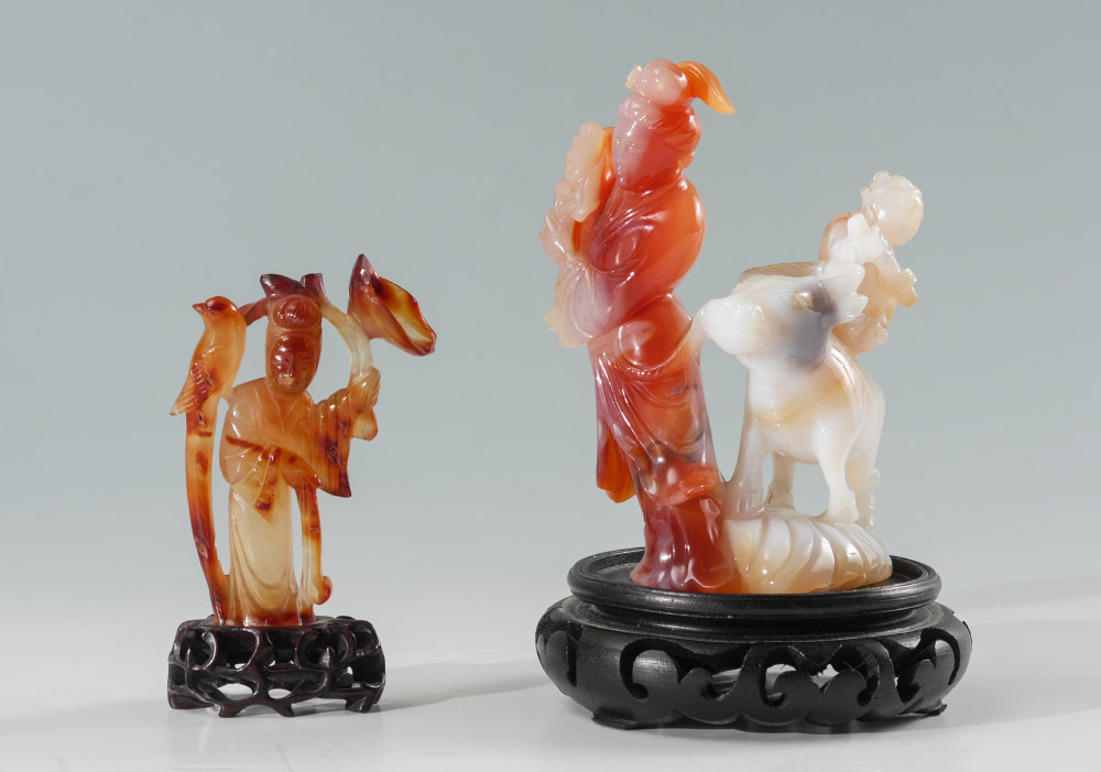 Appraisal: CHINESE CARVED AGATE FIGURES pieces total to include Figure of