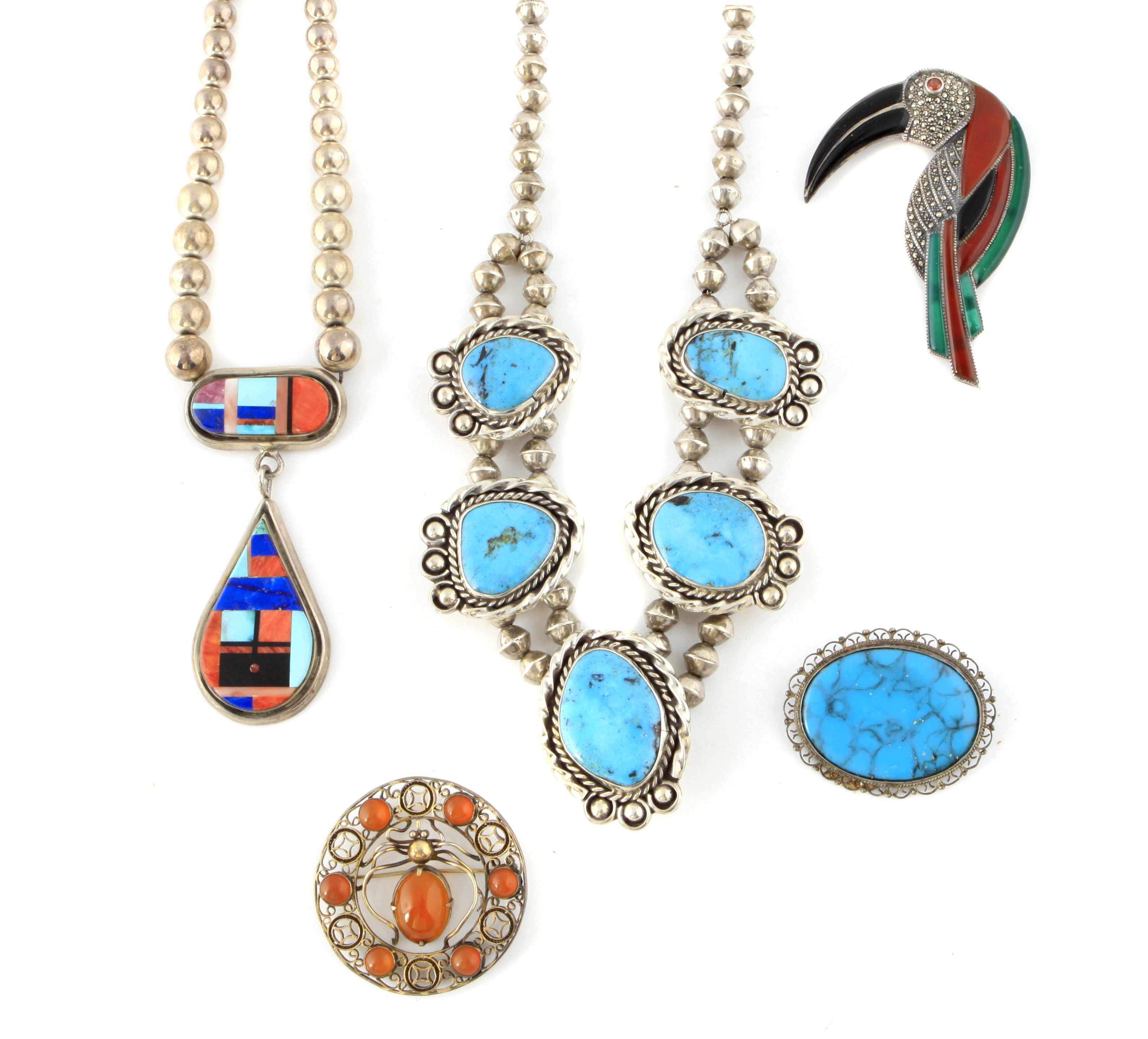 Appraisal: A collection of turquoise gem-set paste and sterling silver jewelry